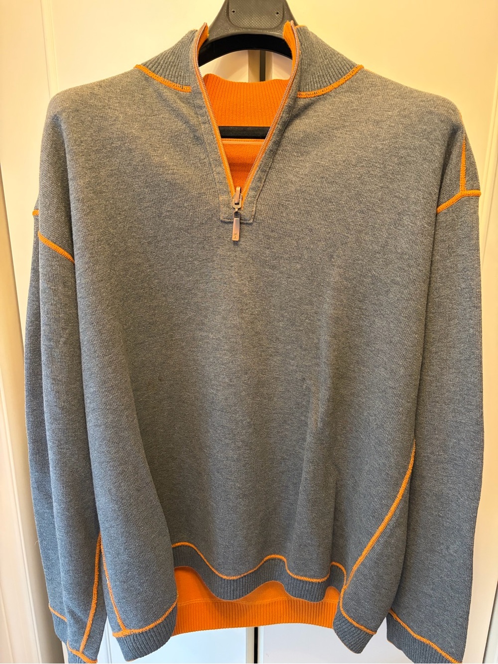 Tommy Bahama Men's Gray/Orange Quarter-Zip Sweater XL